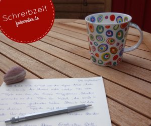 Kaffeetasse und der Anfang einer Kurzgeschichte Federreiter Schreibgruppe Elmshorn